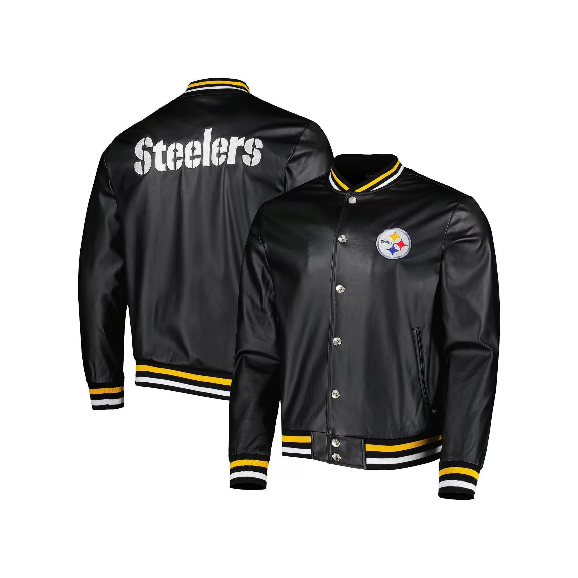 Men's The Wild Collective Black Pittsburgh Steelers Metallic Bomber Full-Snap Jacket, Size: Large Product Image