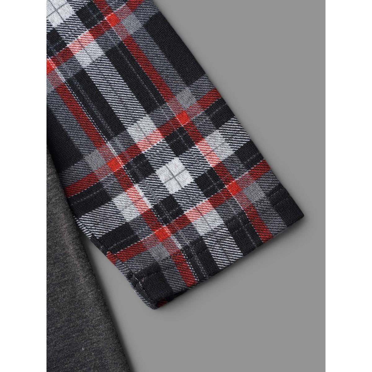 Plus Size Gingham Patchwork Button Detail T-Shirt DimGray Women Casual Contrast Round Neck Everyday T-shirts BloomChic 28/5X Product Image