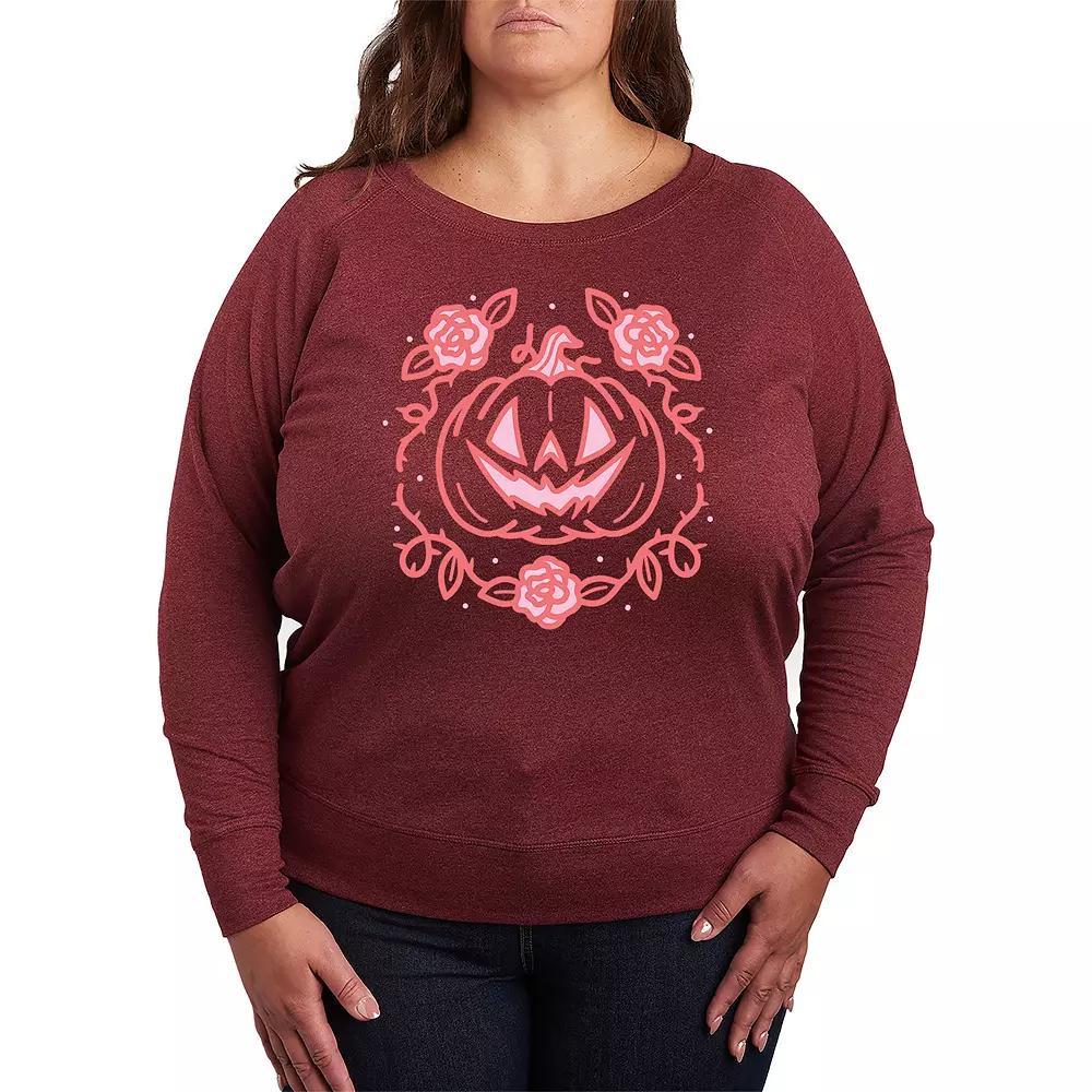 Plus Size Coquette Pumpkin Rose French Terry Long Sleeve Tee, Womens Heather Grey Product Image