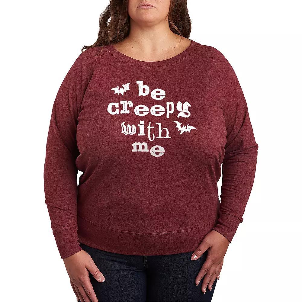 Plus Size Be Creepy With Me Bats French Terry Long Sleeve Tee, Womens Grey Dark Red Product Image
