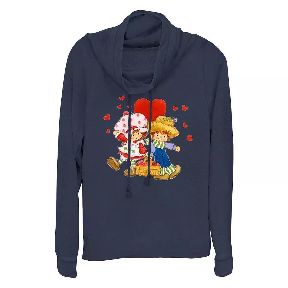 Women's Strawberry Shortcake And Huckleberry Pie Love Cowlneck Graphic Lightweight Long Sleeve, Size: XS, Blue Product Image