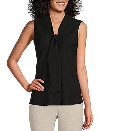 Kasper Tie V-Neck Sleeveless Crepe de Chine Top Product Image