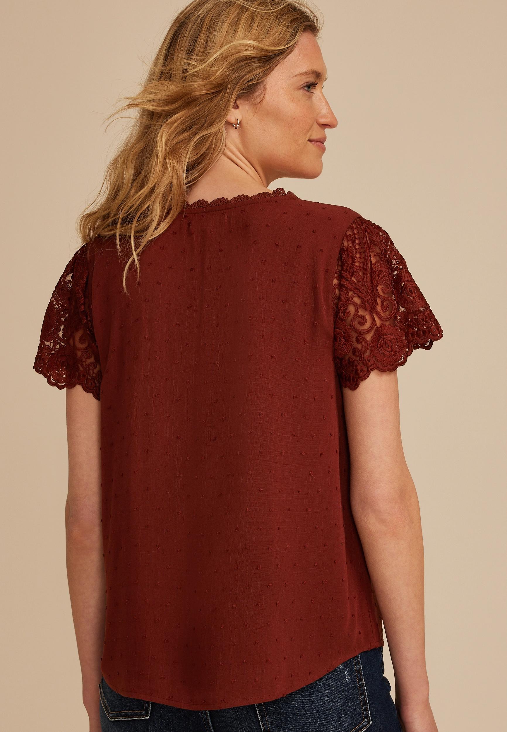 Clip Dot Lace Short Sleeve Blouse Product Image