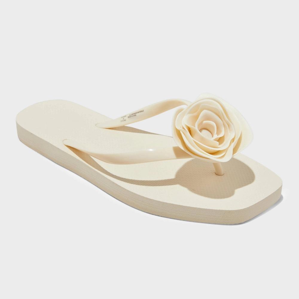 Women's Rosette Thong Flip Flop Sandals - Shade & Shore™ Black 8: Slip On, Open Square Toe, Non Marking Outsole Product Image