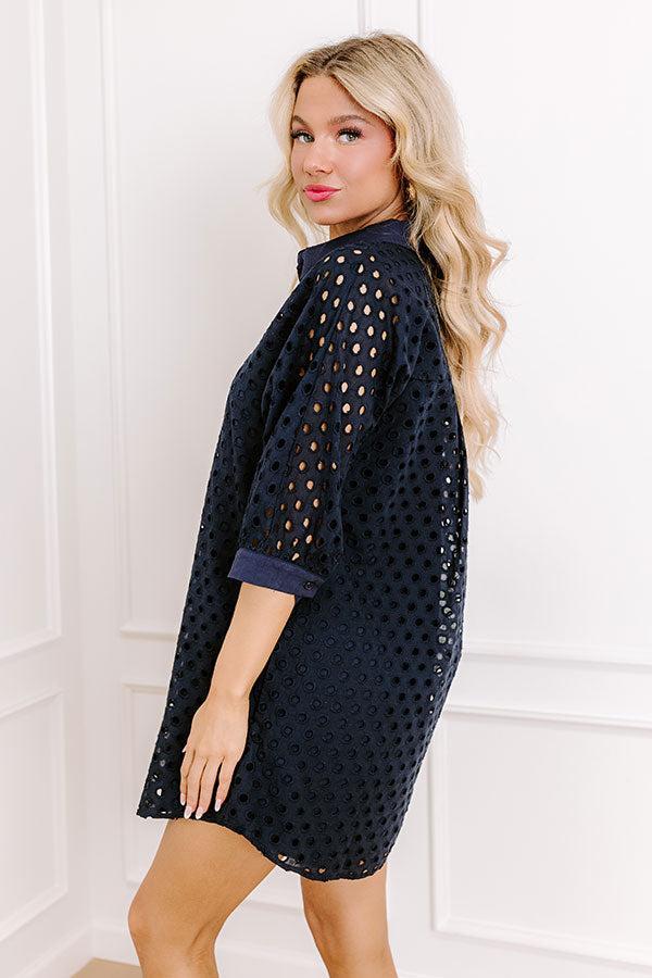 Feeling Posh Eyelet Mini Dress in Navy Product Image