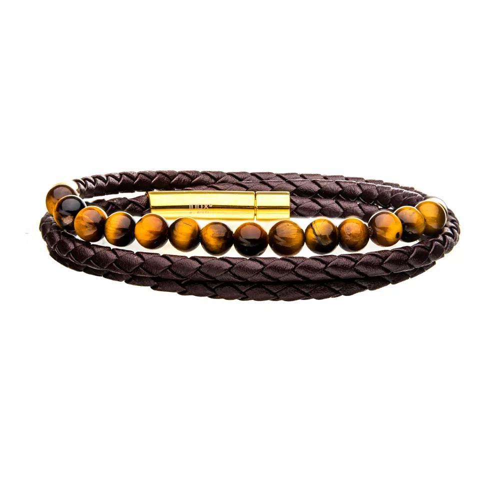 Men's Double Wrap Beaded Leather Bracelet, Size: 8.25", Brown Product Image