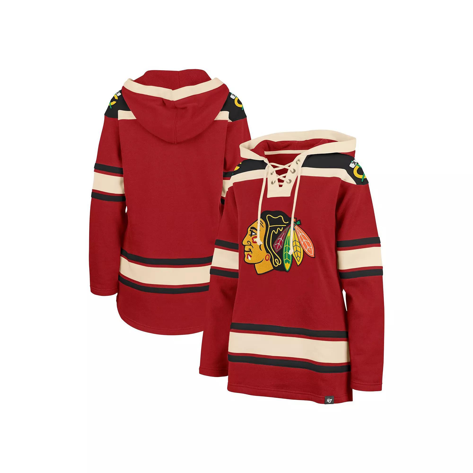 Women's '47  Red Chicago Blackhawks Superior Lacer Pullover Hoodie, Size: XL Product Image
