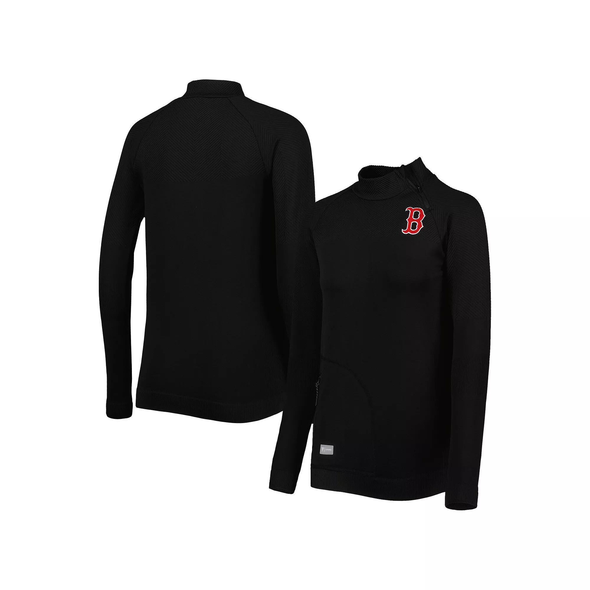 Women's Levelwear Black Boston Red Sox Verse Asymmetrical Raglan Tri-Blend Quarter-Zip Jacket, Size: Small Product Image