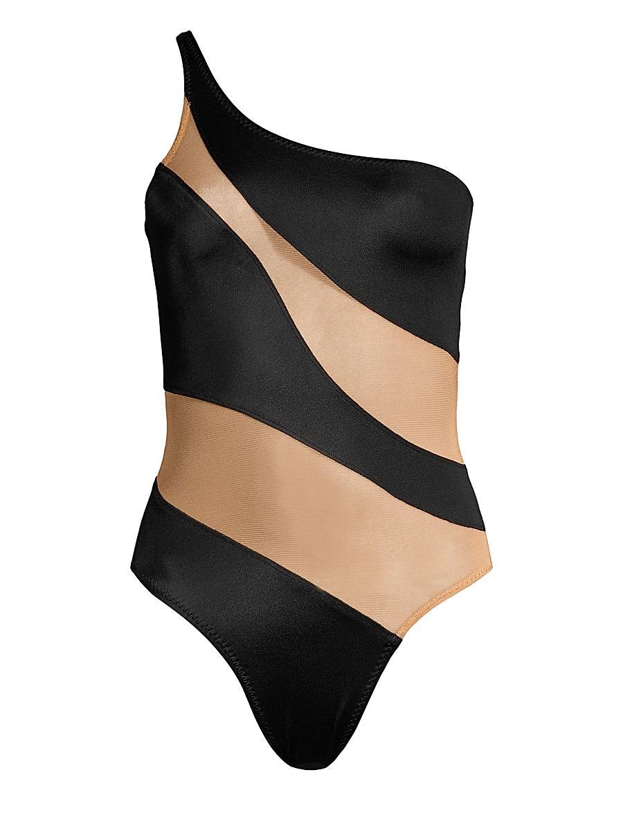 Norma Kamali Snake Mesh Stripe One Piece Swimsuit Product Image