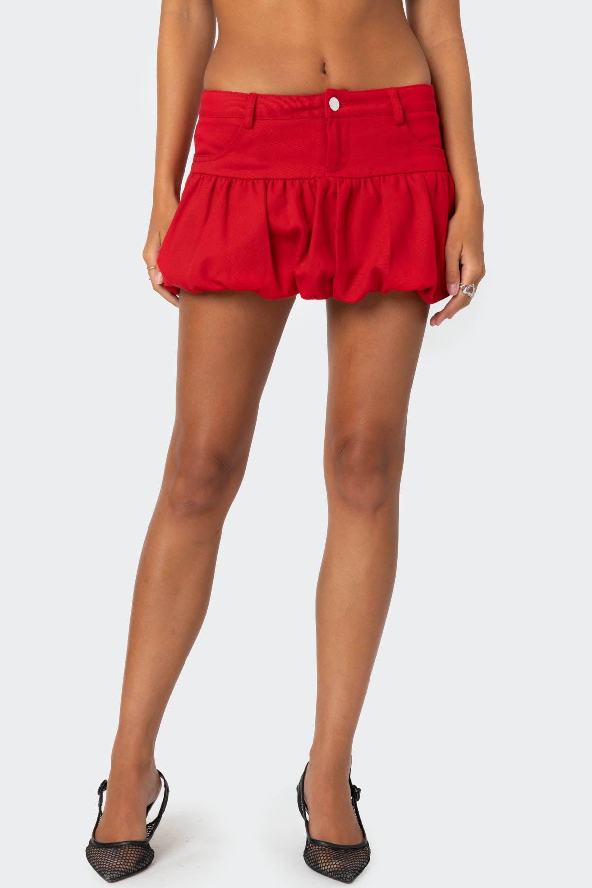 Denim Bubble Mini Skirt Product Image