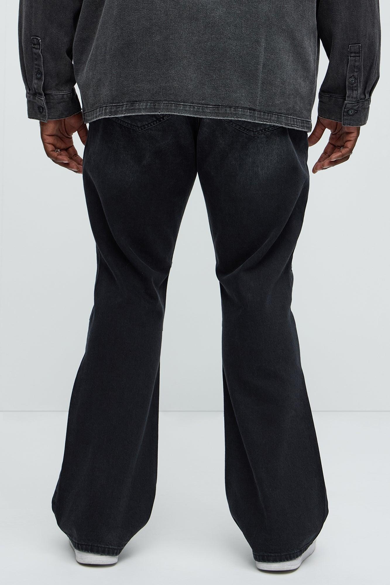 Out And About Ripped Stacked Slim Flare Jeans - Black Wash Product Image