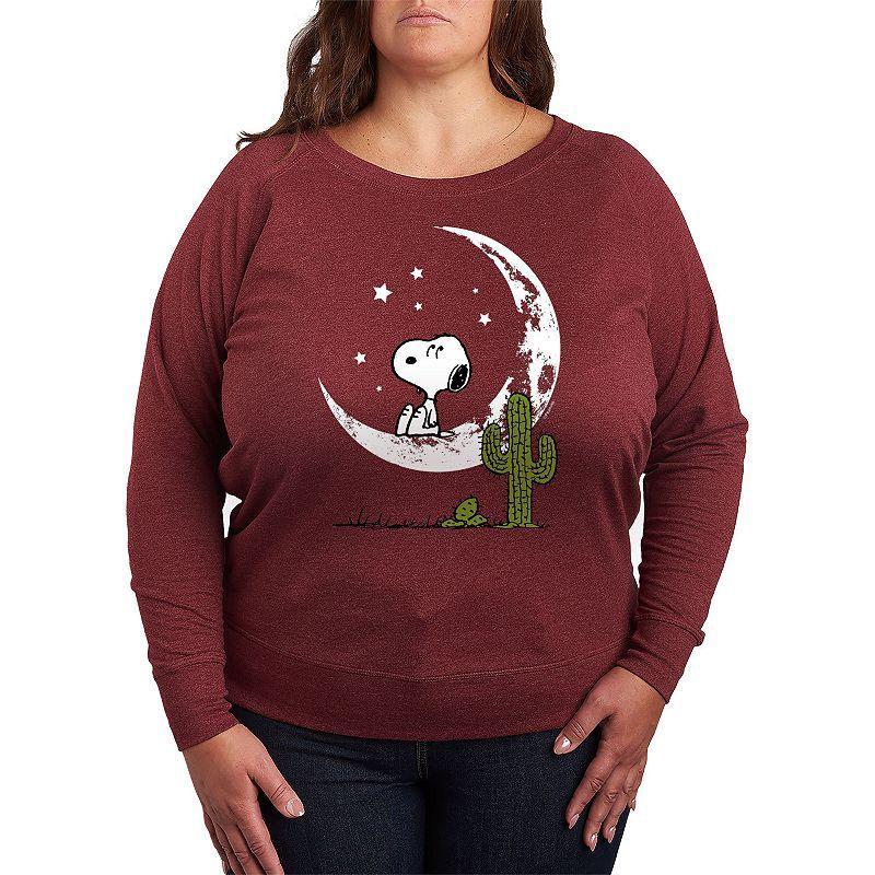 Plus Size Peanuts Snoopy Desert On Moon French Terry Long Sleeve Tee, Women's, Size: 1XL, Grey Indigo Product Image