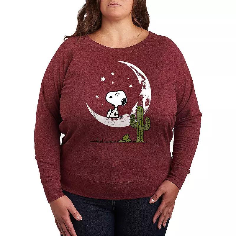 Plus Size Peanuts Snoopy Desert On Moon French Terry Long Sleeve Tee, Women's, Size: 1XL, Grey Indigo Product Image