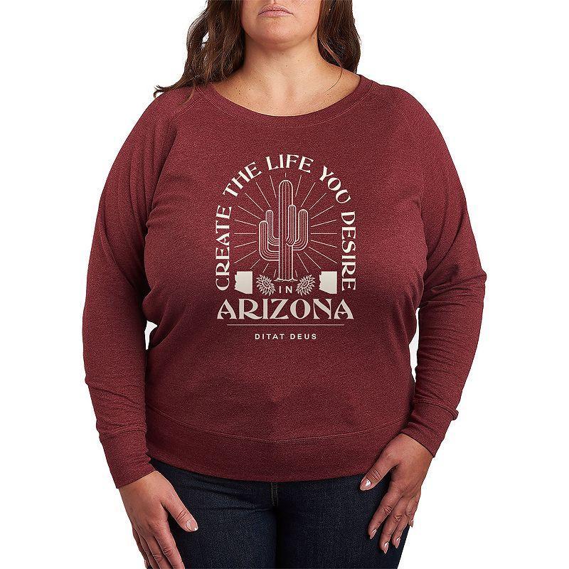 Plus Size Snow Leopard Print Coffee Gnome French Terry Long Sleeve Tee, Womens Grey Dark Red Product Image