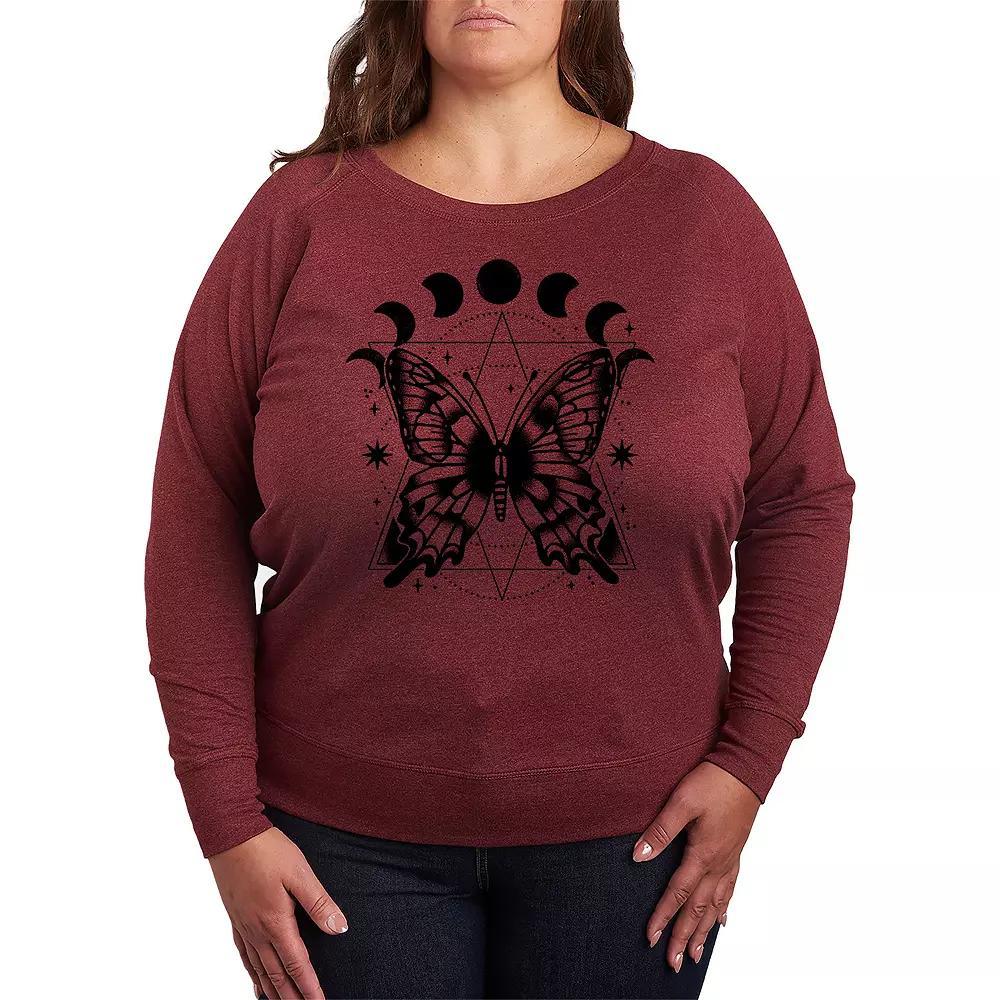 Plus Size Celestial Butterfly French Terry Long Sleeve Tee, Women's, Size: 2XL, Grey Maroon Product Image