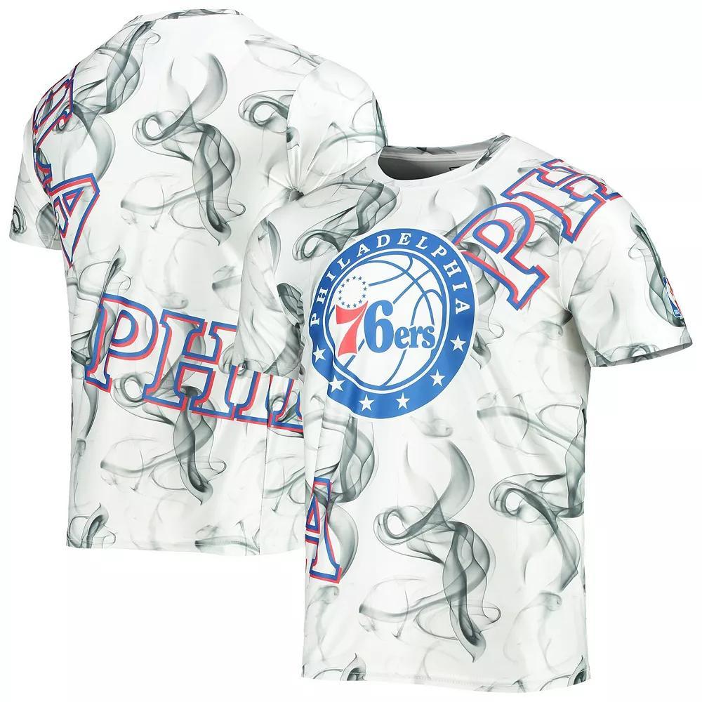 Men's FISLL White/Black Philadelphia 76ers Asymmetric Bold Smoke T-Shirt, Size: Large, 76r White Product Image