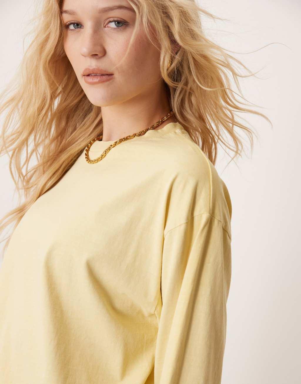 ASOS DESIGN long sleeve skater tee in buttermilk Product Image