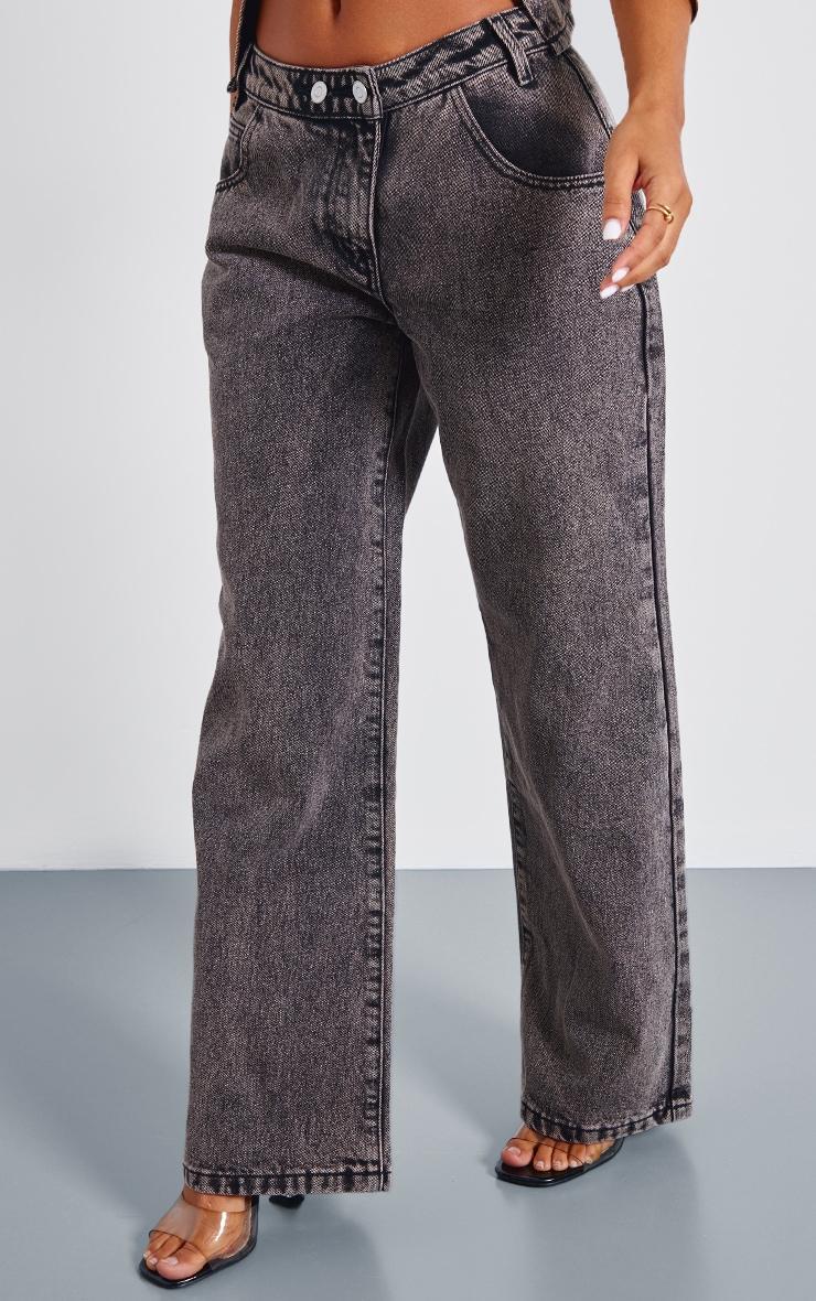 Petite Washed Grey Asymmetric Waist Wide Leg Jeans Product Image