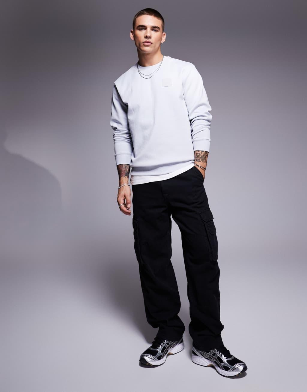 BOSS Green Salbo DropNeedle crew neck sweatshirt regular fit in light gray Product Image