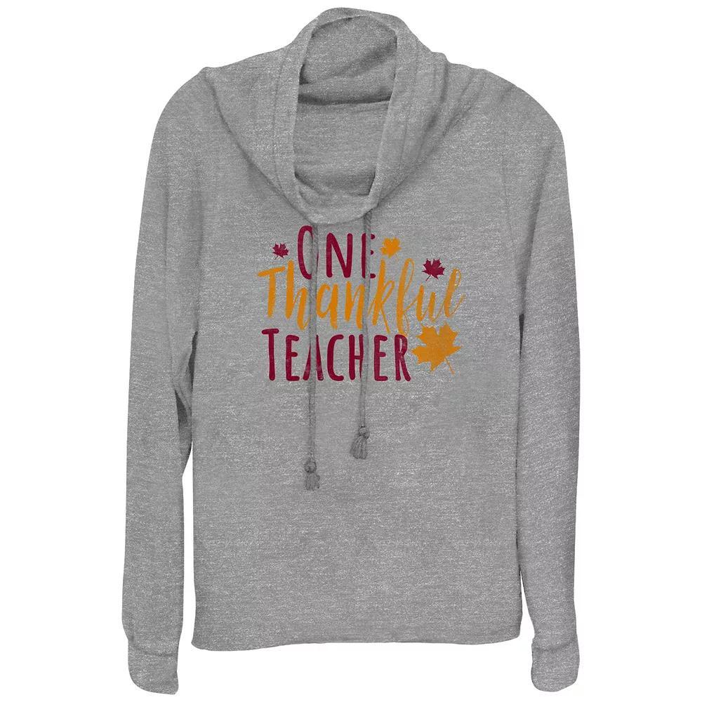 Women's One Thankful Teacher Cowlneck Graphic Lightweight Long Sleeve, Size: XXL, Gray Grey Product Image