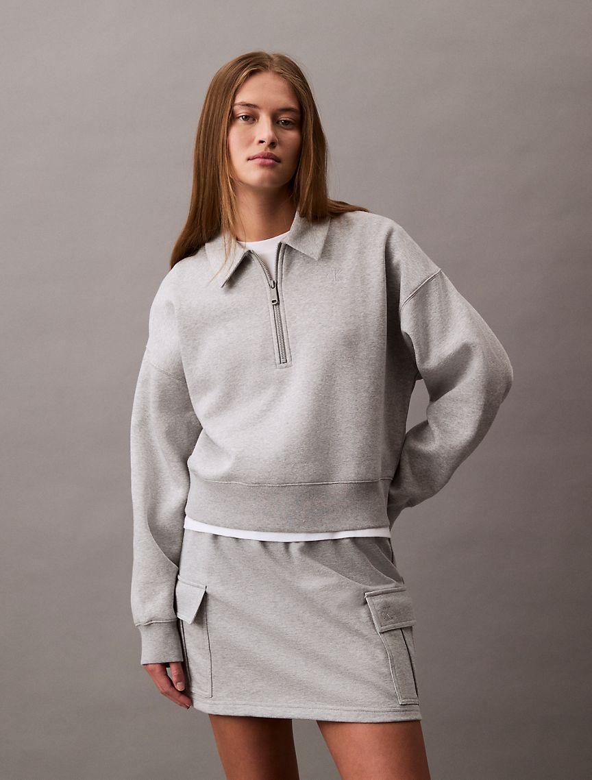 Calvin Klein Women's Archive Logo Fleece Quarter Zip Sweatshirt - Neutral - L Product Image