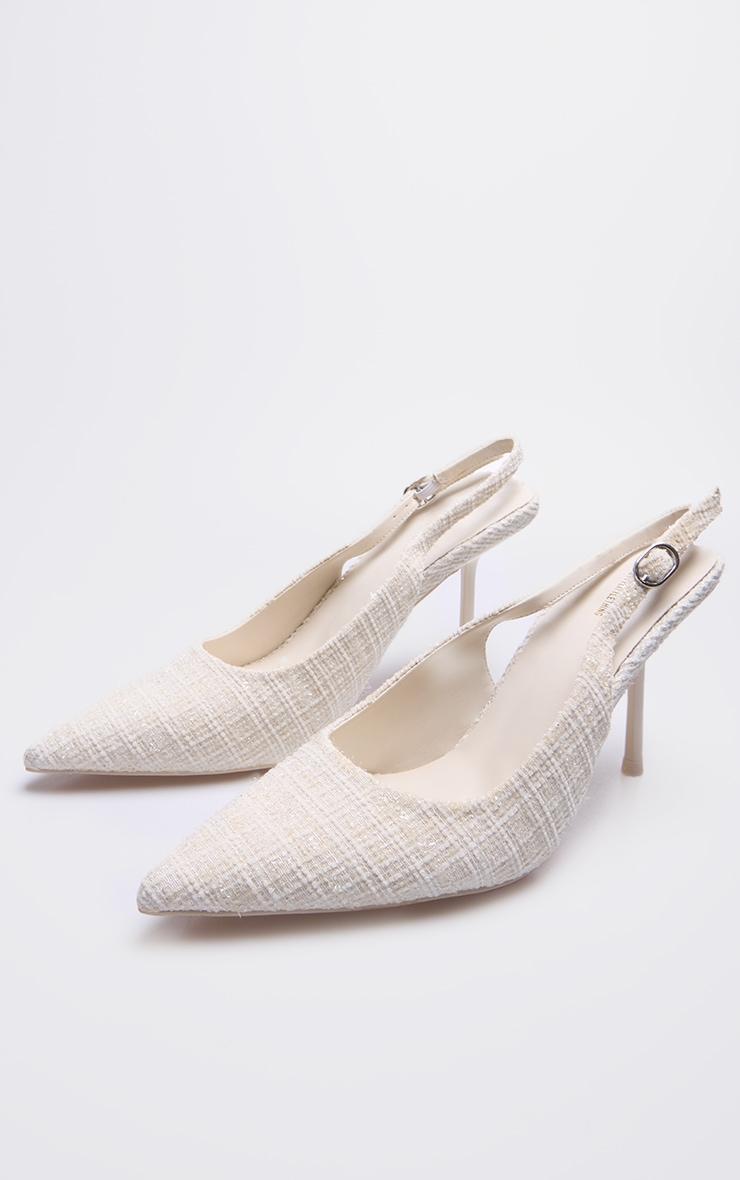 Cream Boucle Point Toe High Stiletto Court Heels Product Image