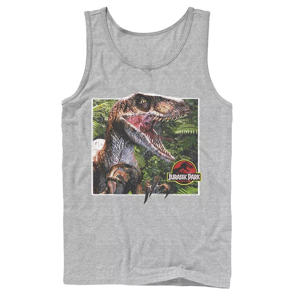 Men's Jurassic Park Raptor Coming Out Of Forest Tank Top, Size: Small, Blue Product Image