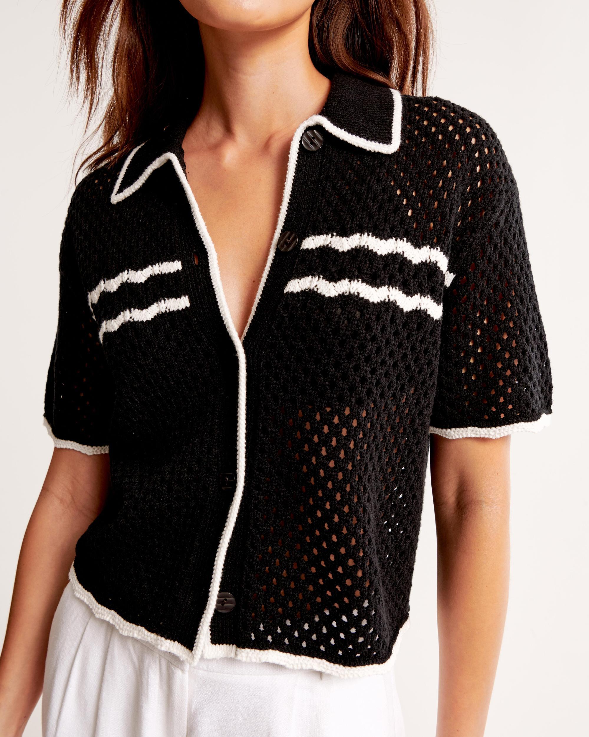 Crochet-Style Button-Up Polo Product Image
