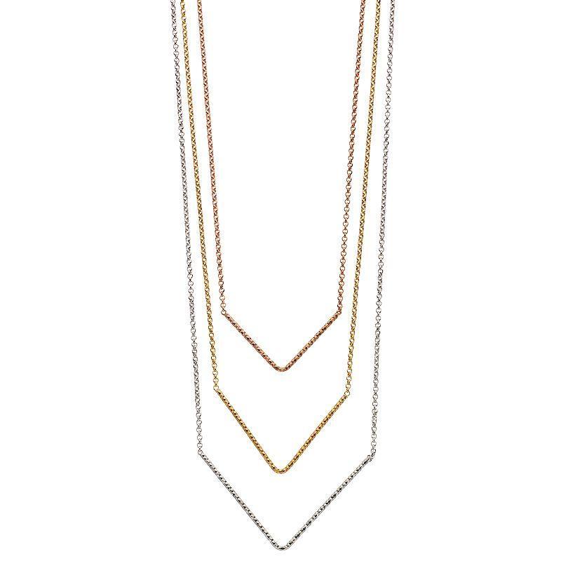 Tri-Tone Sterling Silver Graduated Triple V Necklace, Women's, Size: 20" Product Image
