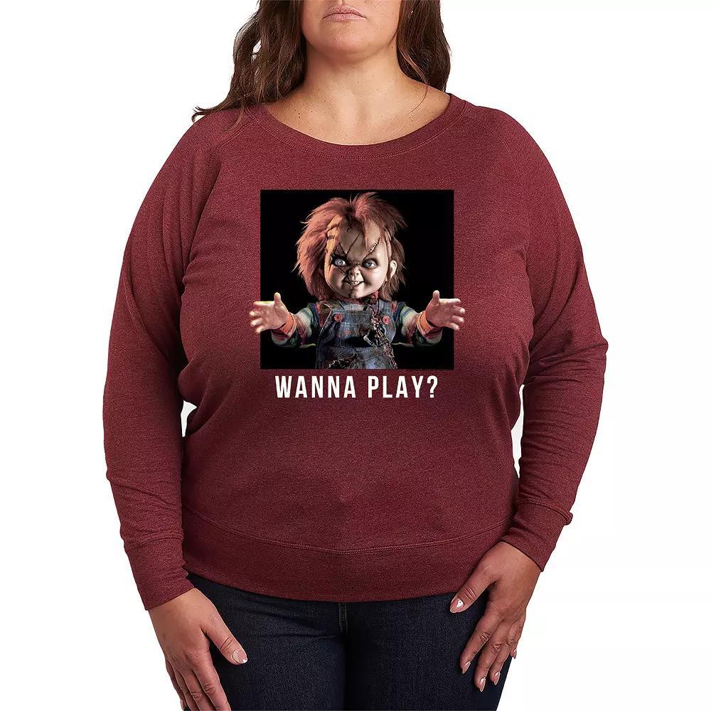 Plus Size Chucky Play French Terry Long Sleeve Tee, Womens Grey Dark Red Product Image