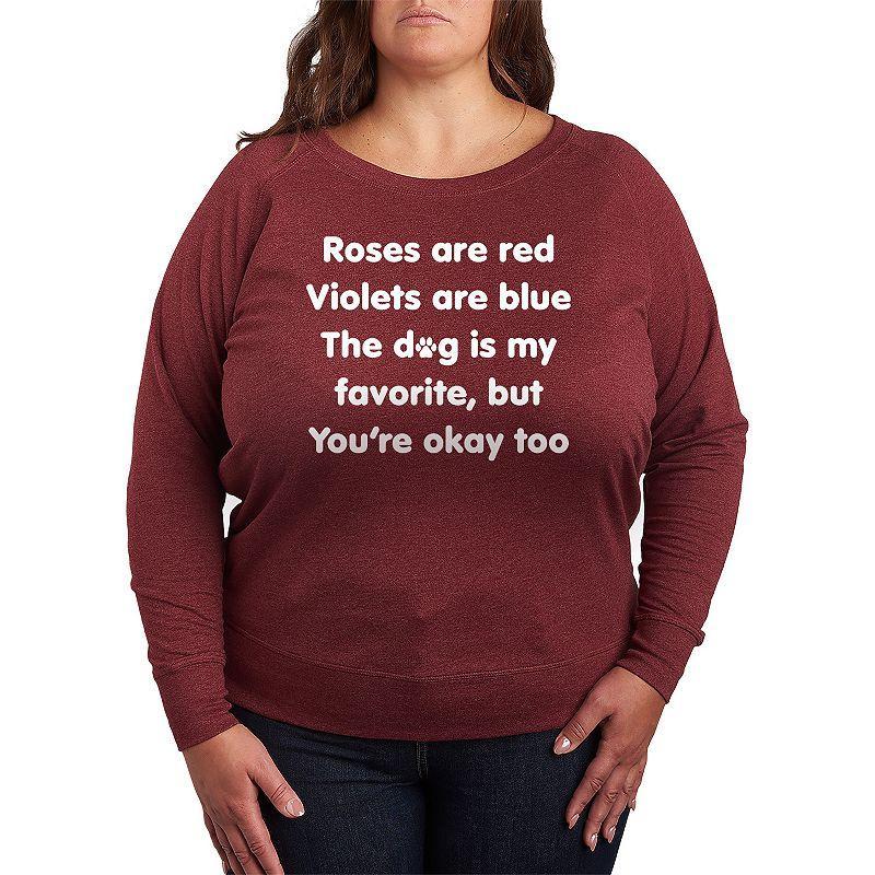 Plus Size The Dog Is My Favorite French Terry Long Sleeve Tee, Womens Grey Dark Red Product Image