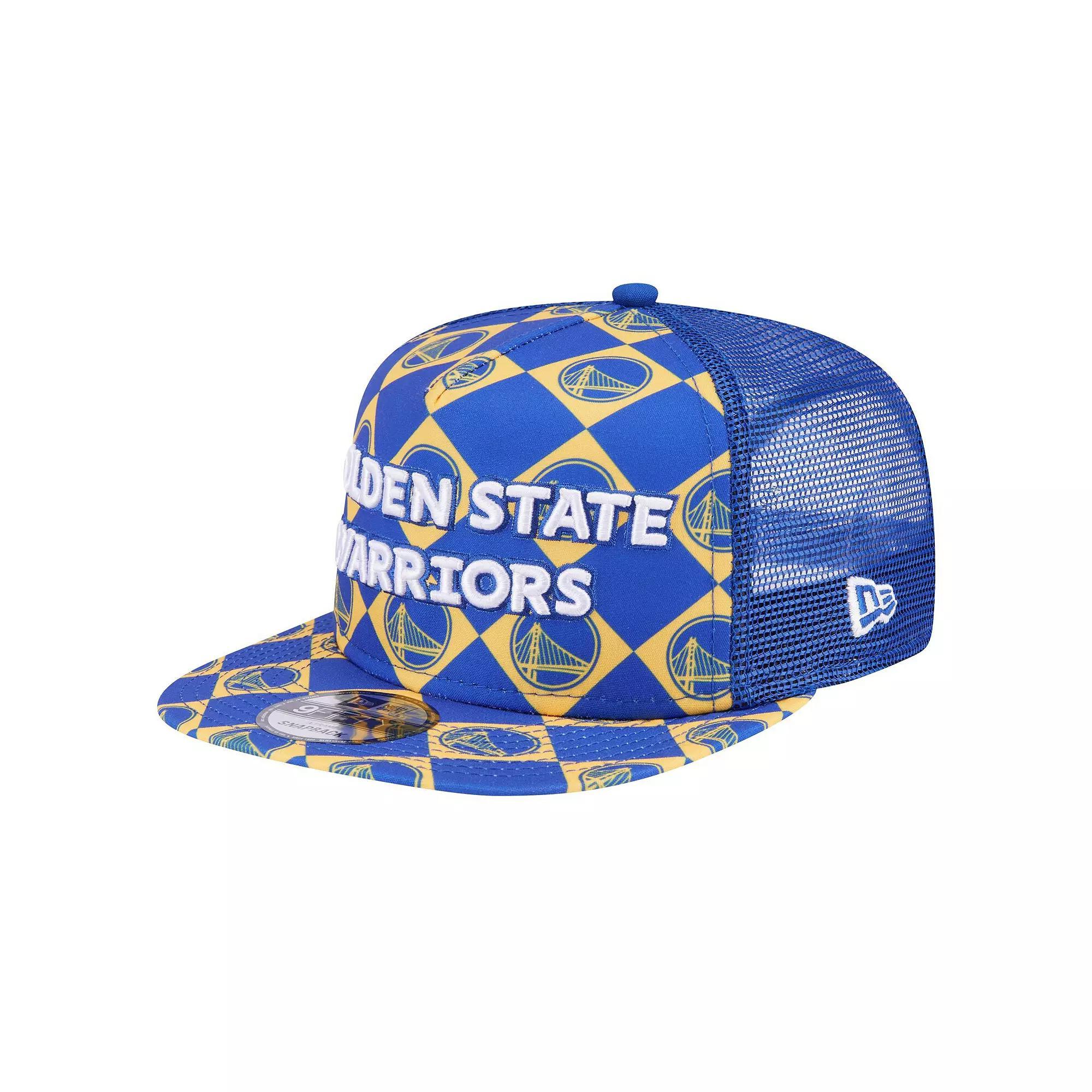 Men's New Era Royal Golden State Warriors Seeing Diamonds A-Frame Trucker 9FIFTY Snapback Hat, Blue Product Image