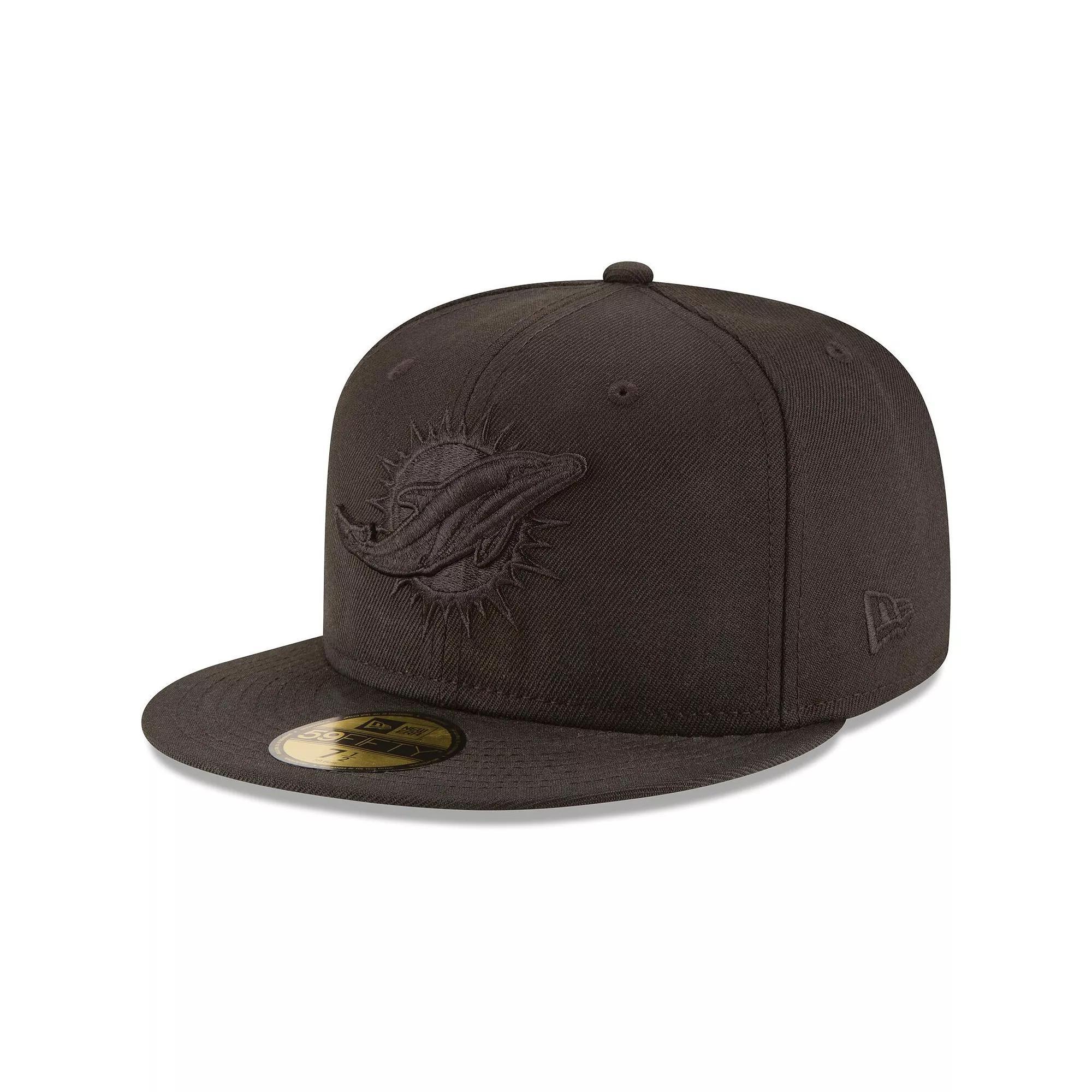Men's New Era Miami Dolphins Black on Black 59FIFTY Fitted Hat, Size: 7 Product Image