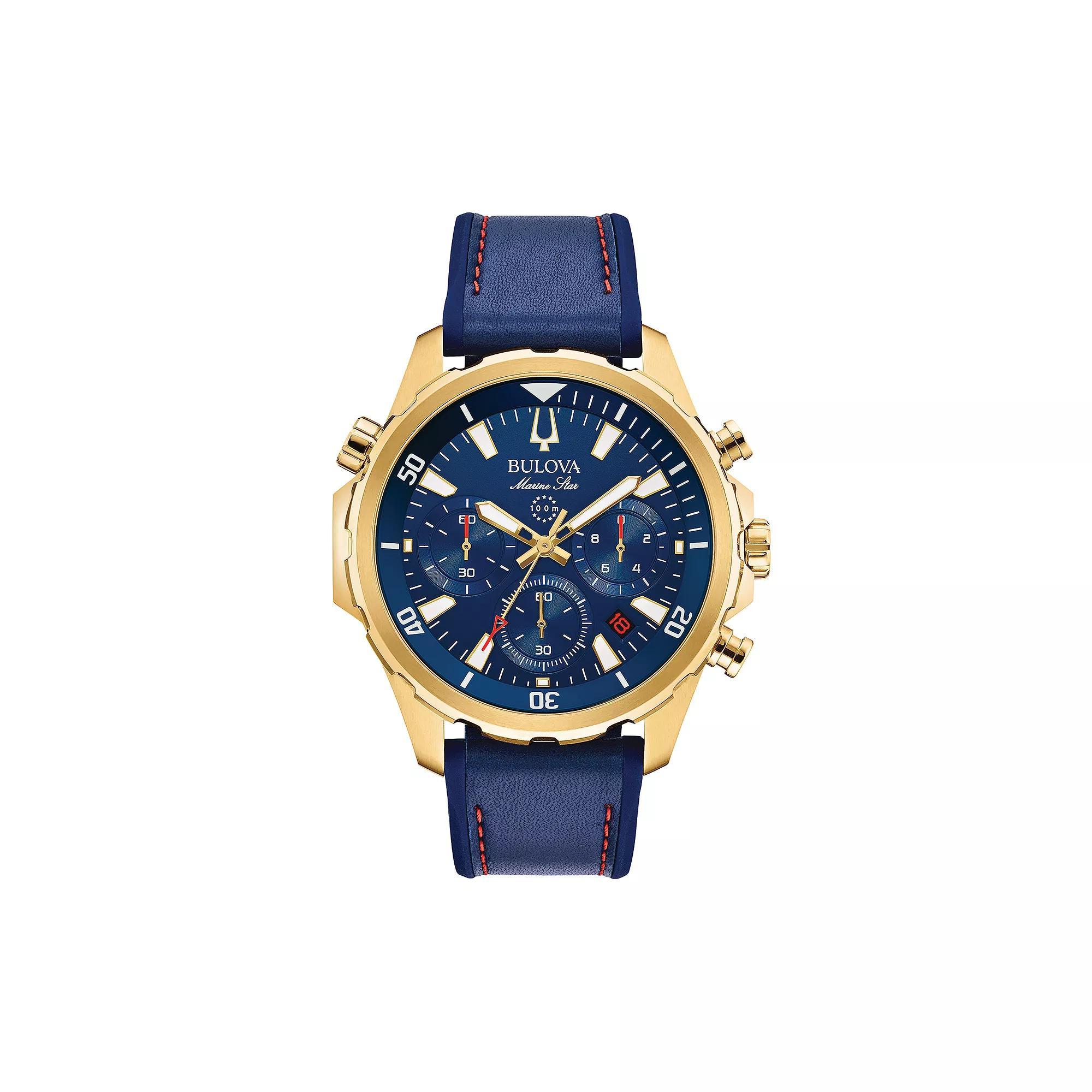 Bulova Mens Marine Star Leather Chronograph Watch - 97B168 Blue Product Image