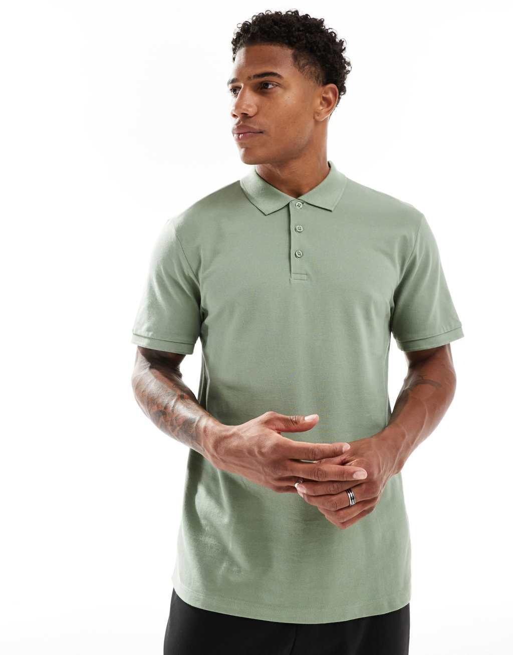 ASOS DESIGN pique polo in mid green Product Image