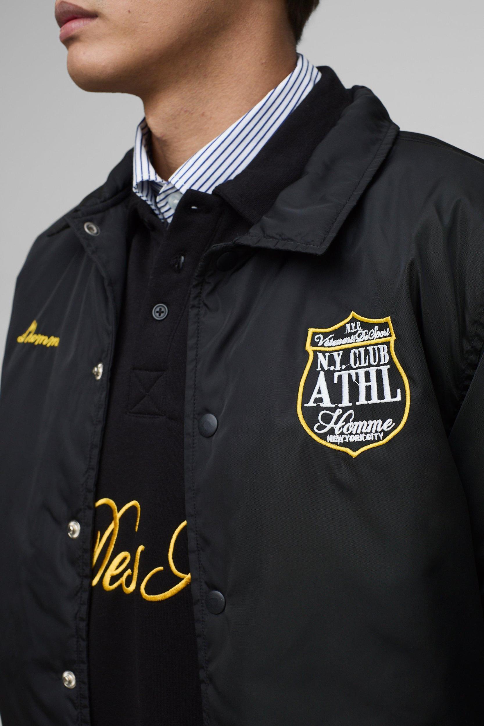 Regular Fit Padded Nylon Varsity Coach Jacket | boohooMAN USA Product Image