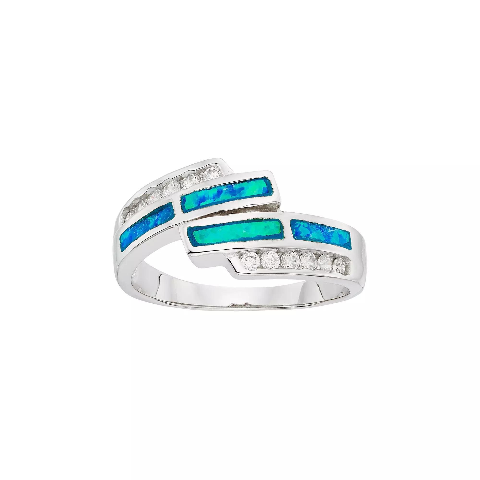 Cubic Zirconia & Lab-Created Blue Opal Sterling Silver Bypass Ring, Women's, Size: 6 Product Image