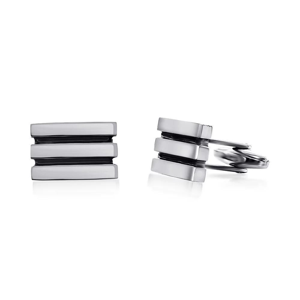 Men's Metallo Stainless Steel Black Lined Cuff Links Product Image