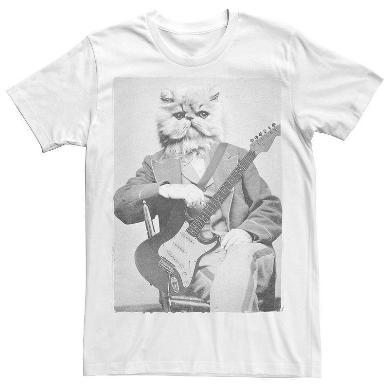 Men's Cat Vintage Guitar Photo Graphic Tee, Size: 3XL, White Product Image