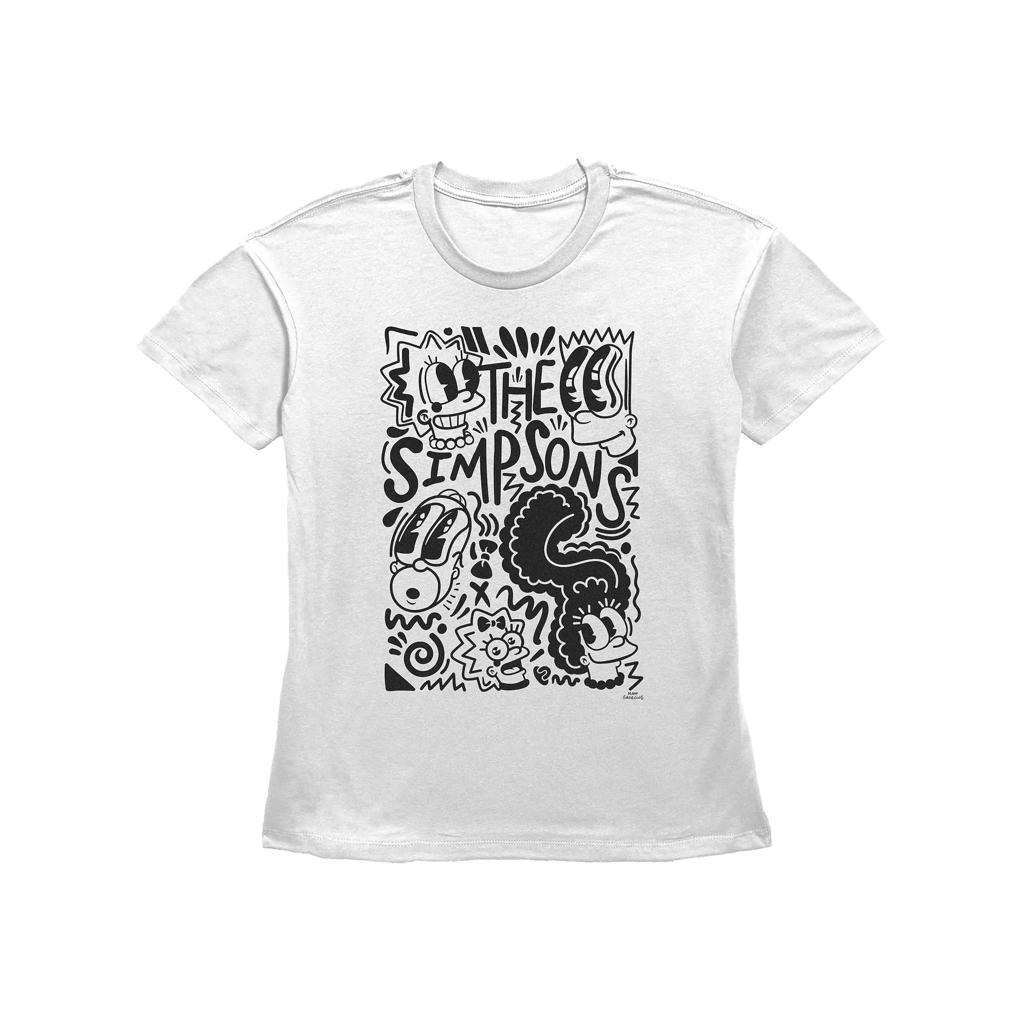 Women's The Simpsons Pop Art Family Basic Fit Graphic Tee, Girl's, Size: Large, White Product Image