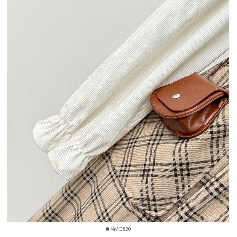Plaid Ruffle-Trim Midi Shirtdress / Ruffled Loose Blouse Product Image