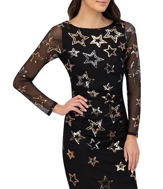 Vince Camuto Sequin Star Crew Neck Long Sleeve Sheath Dress Product Image