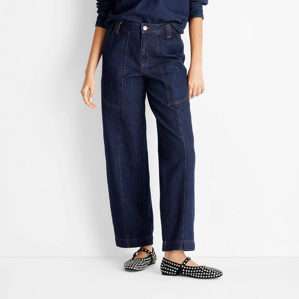 Womens High-Rise Straight Leg Jeans - Future Collective Dark Blue Product Image