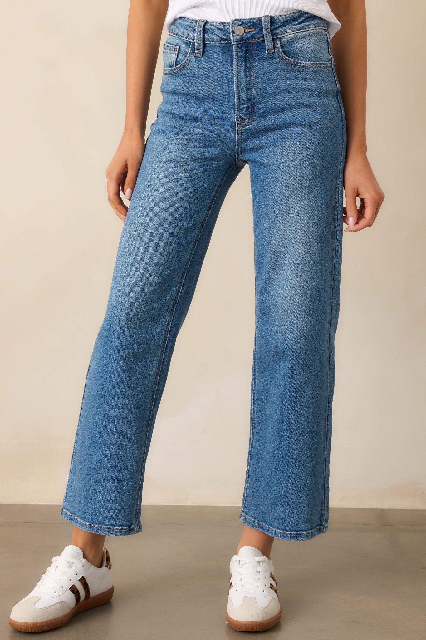 Into The Clouds Medium Wash Cropped Wide Leg Jeans Product Image
