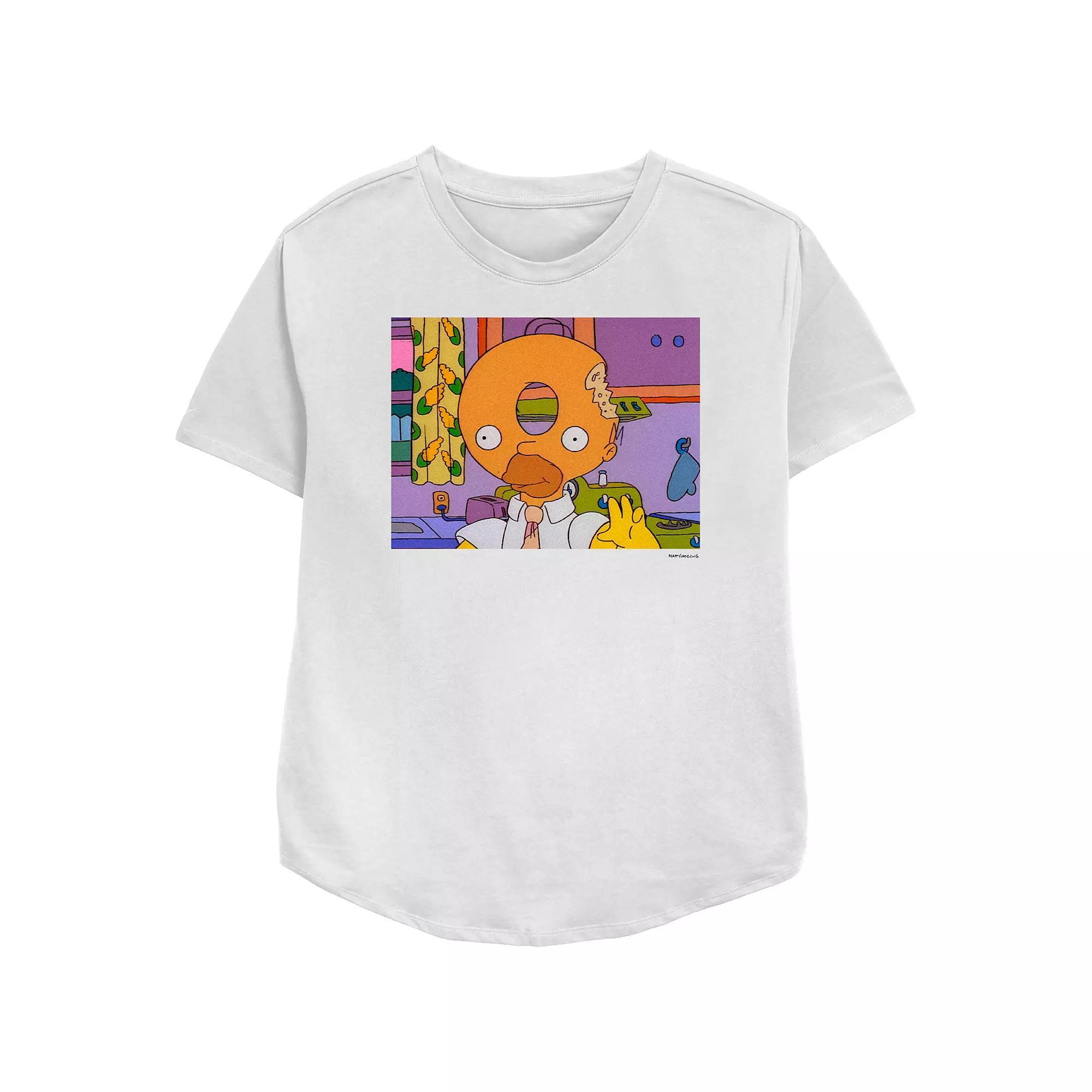 Women's The Simpsons Homer Donut Head Relaxed Fit Graphic Tee, Girl's, Size: Medium, White Product Image