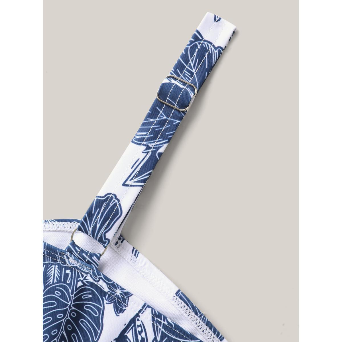 Plus Size Tropical Print Twist Front Swim Dress Women's Swimwear DarkBlue Beach Bodycon Heart neckline High stretch Curve Swim Dresses BloomChic 28/5X Product Image