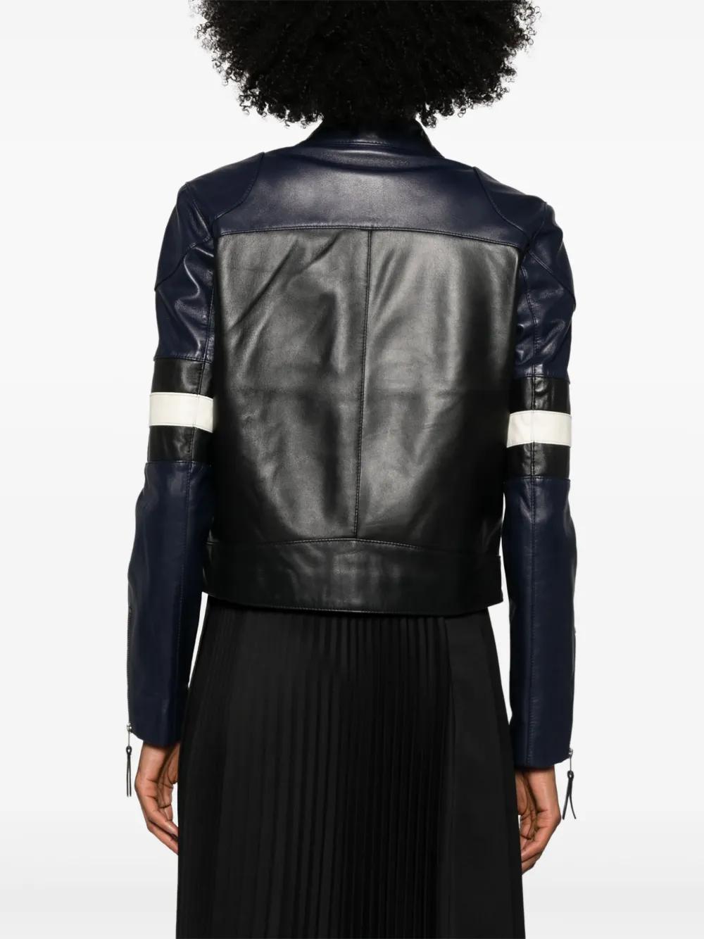 zip-up leather biker jacket Product Image