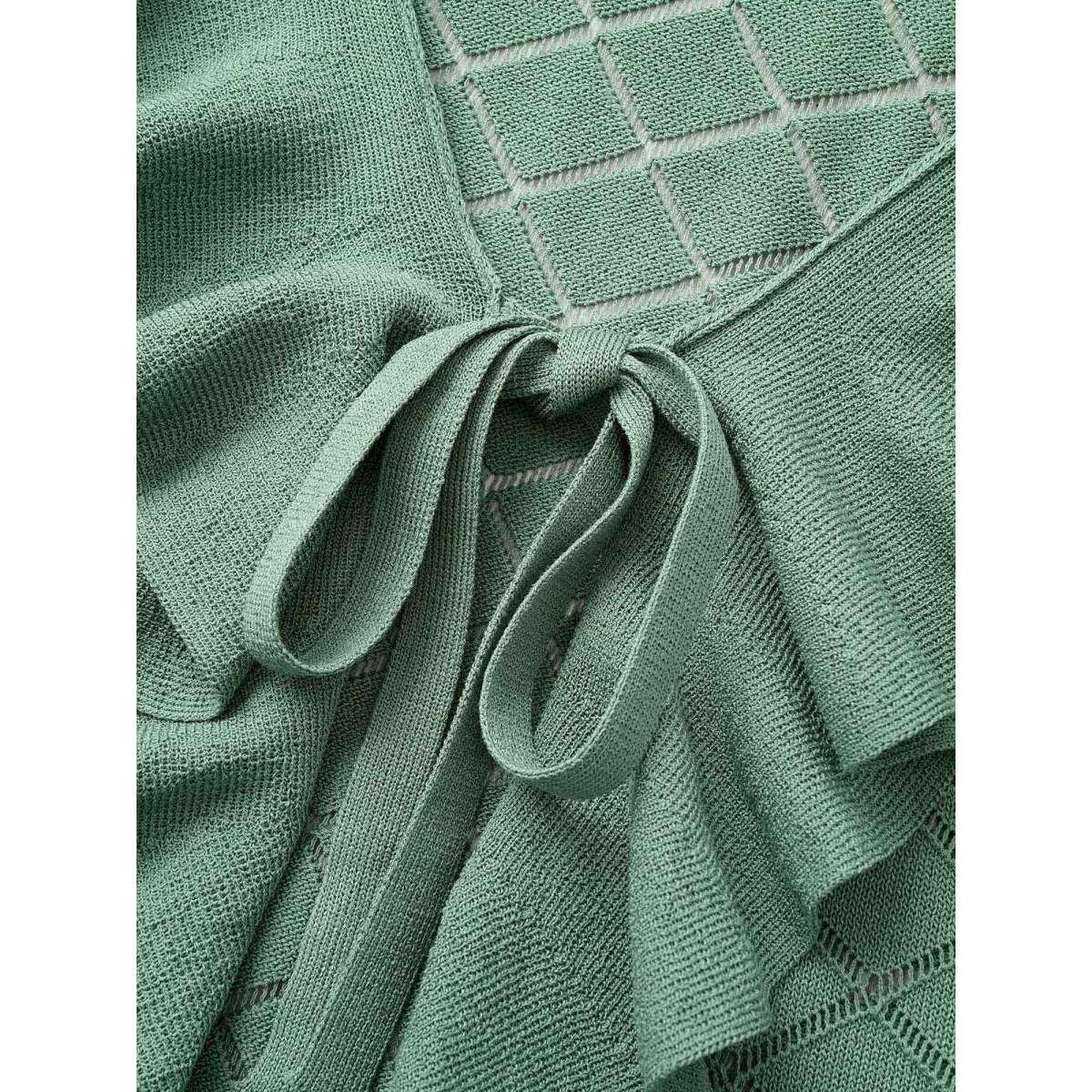 Plus Size Plain Geometric Cut Out Ruffles Ties Cardigan Emerald Women Everyday Elegant Cover Ups Bloomchic 30/6X Product Image