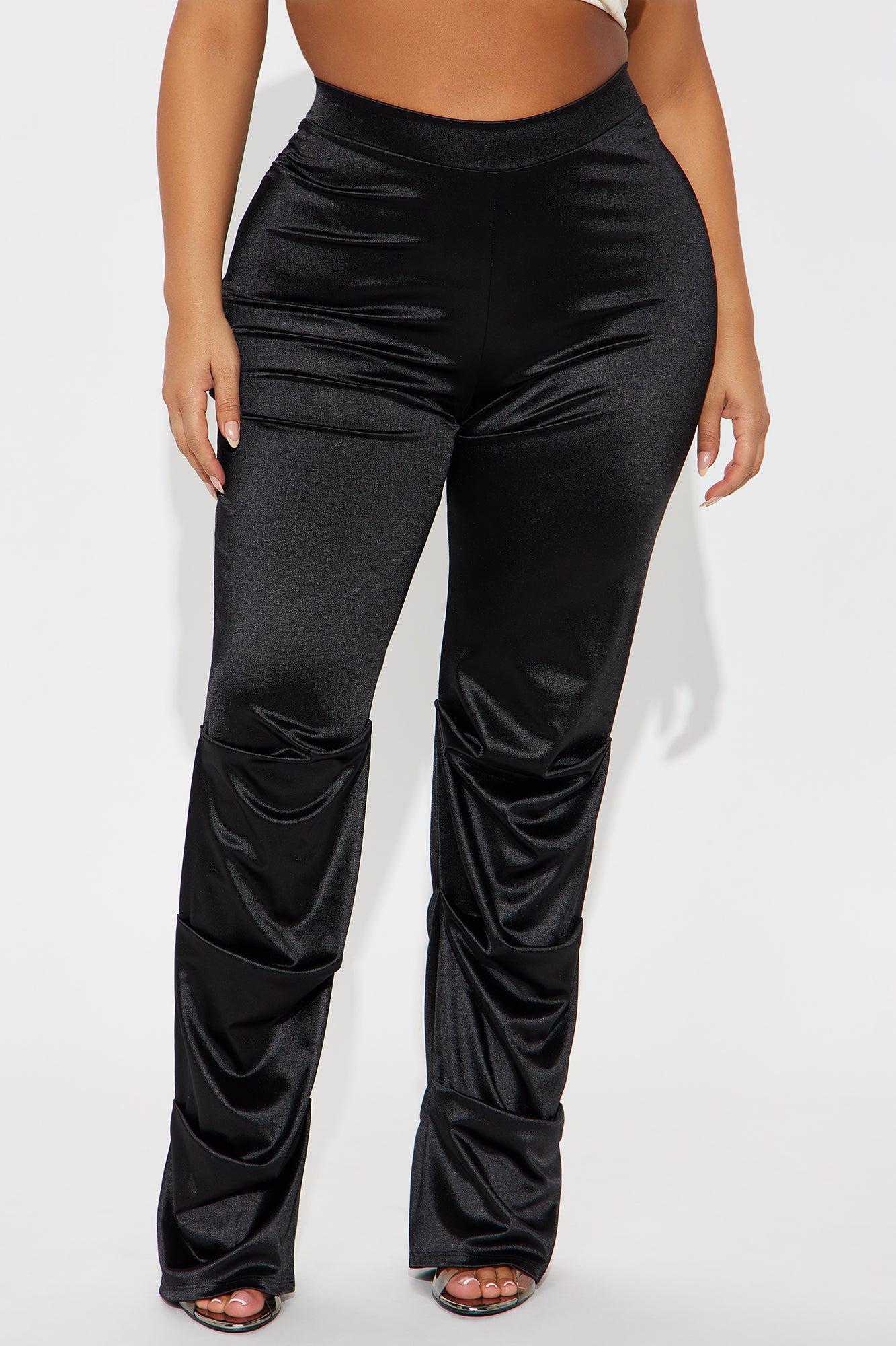 Aria High Rise Satin Stacked Pant - Black Product Image