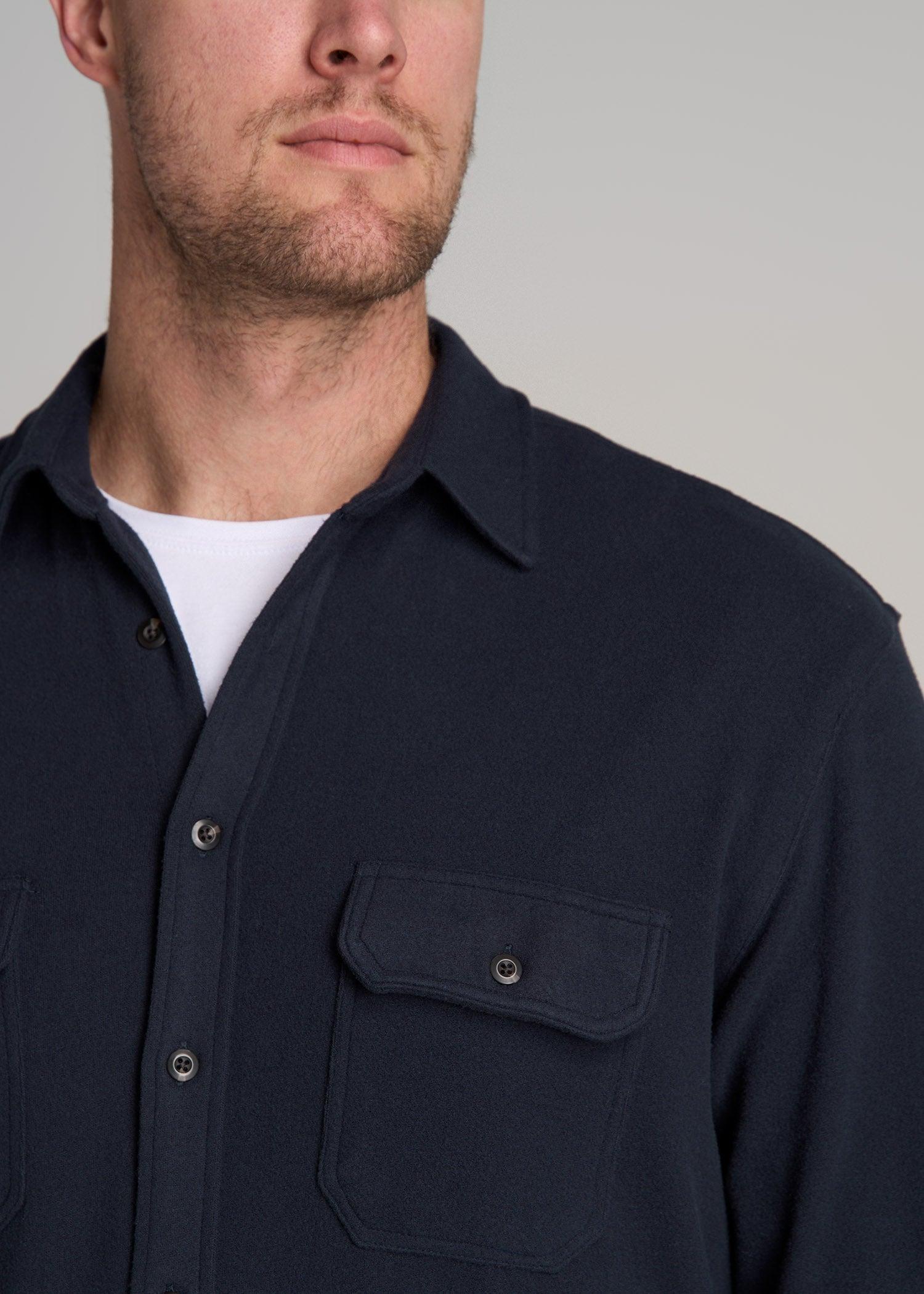 Stretch Flannel Button Tall Men's Shirt in True Navy Product Image